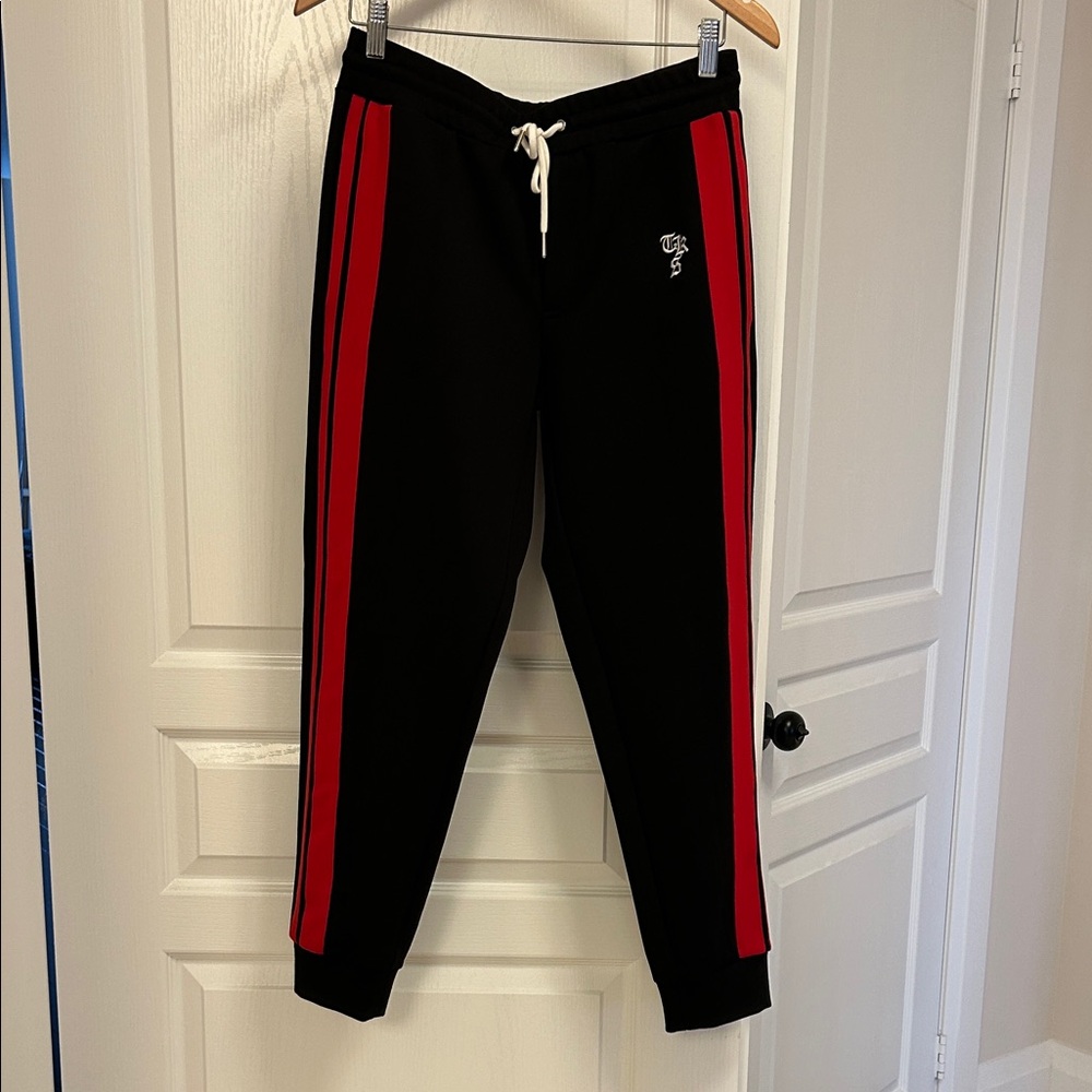 The Kooples sport Black Joggers with Red Stripes and pockets size 2